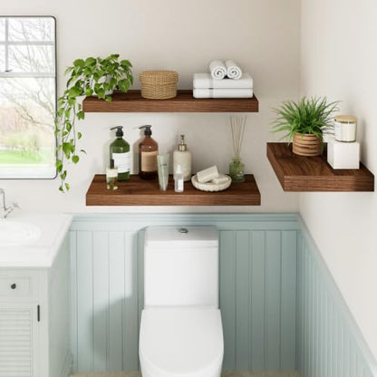 RICHFOCUS 24" Bathroom Floating Shelves for Wall 2Pack|Walnut - color: Walnut, size: 24"L x 11.6"D, Set of 2