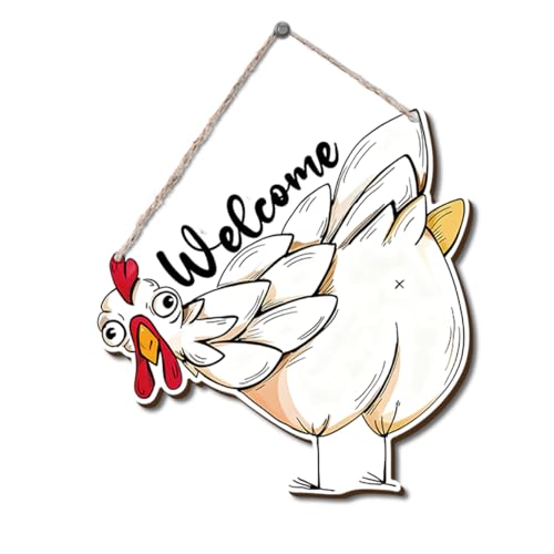 Farmhouse Wall Decor, Funny Chicken Welcome Sign, Cartoon Painting Style Farm Animal Wood Hanging Plaque, Rustic Country Wall Art for Kitchen Porch Patio or Coop Door, 9.8x10.1 Inches - color: Farm 02