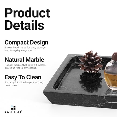 Rectangle Marble Tray for Vanity & Bathroom Counter, 12" Serving Tray - color: Black