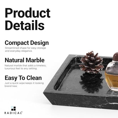 Rectangle Marble Tray for Vanity & Bathroom Counter, 12" Serving Tray - color: Black