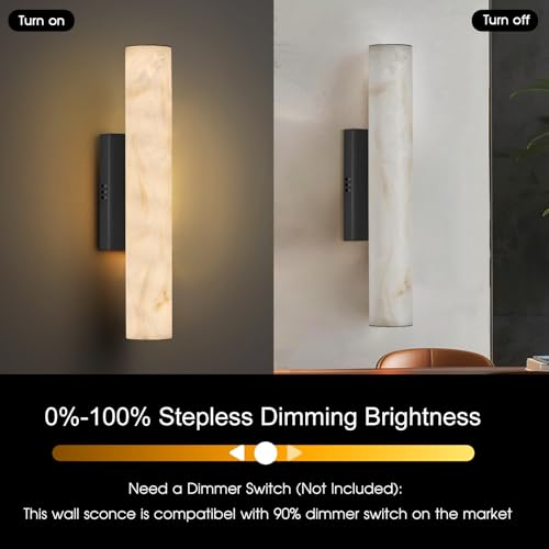 Artisan Alabaster Wall Sconces Set of 2, 20in Matte Black Linear Wall Sconce, Faux Alabaster Vanity Lights, 3000K Dimmable Hardwired Modern Wall Lighting for Bathroom Bedroom Living Room Hallway - color: Black-20in-2Pcs