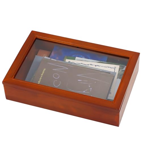 ZEXALOR Wooden Keepsake Box, Vintage Decorative Box Wood Stash Memory Storage Box with Clear Window for Letter Card Trinket Jewelry Gift Stationery Organizer (Old, Large) - size: Large
