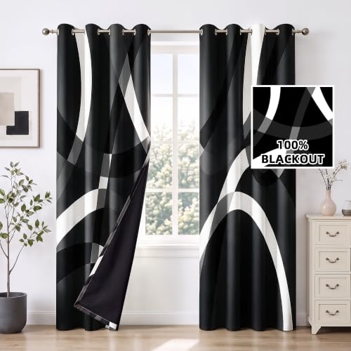weesire Black and White Blackout Curtains, 52 x 84 Inch, Grommet, 2 Panels - color: P1-black, size: 52"W x 84"L (Pack of 2)