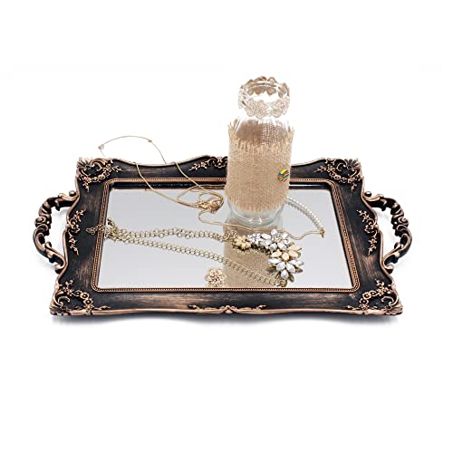 Tstarer Antique Decorative Pink Framed Square Mirror Tray (Bronze) - color: Bronze