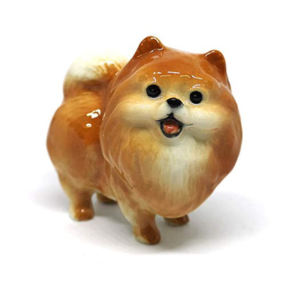 Handmade Ceramic Brown Standing Pomeranian Figurine, Shelf Decor