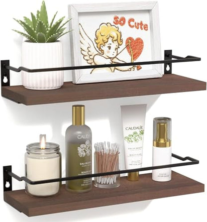 RICHER HOUSE Floating Shelves Bathroom, Small Wall Shelf Over Toilet 2 Set - color: Brown
