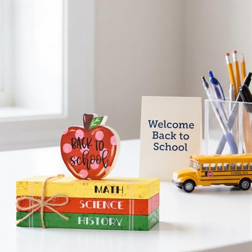 Smile Back to School Wooden Table Decor School Bus, Welcome, Back to School Desktop Signs - Classroom & Home Office Tabletop Decorations Gift for Students, Teachers - style: Bus