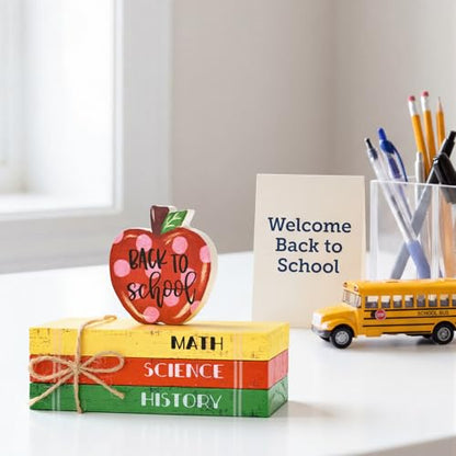 Smile Back to School Wooden Table Decor School Bus, Welcome, Back to School Desktop Signs - Classroom & Home Office Tabletop Decorations Gift for Students, Teachers - style: Bus