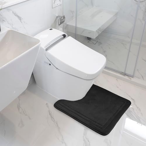 Black Bathroom Rugs Memory Foam Bath Toilet Contour Mat Set 2 Piece - color: Black, size: 17 in x 24 in and 20 in x 24 in