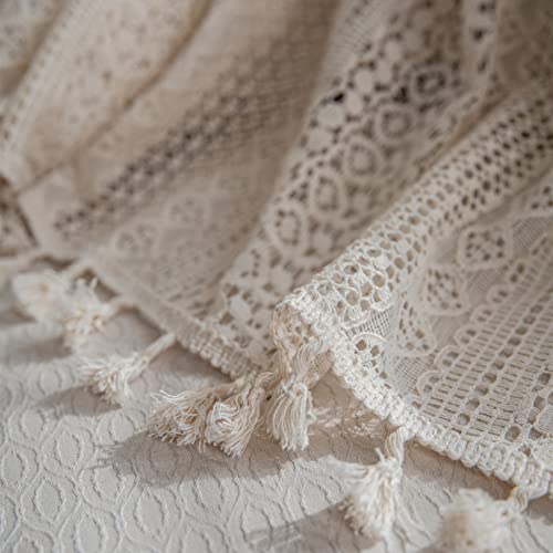 Sutuo Home Beige Boho Lace Sheer Curtains 84 inches Long,Crochet Macrame Semi-Sheer Bohemian Drape with Tassels, Cream Farmhouse Window Curtains for Living Room & Bedroom, 1 Panel 59" W,Rod Pocket - color: Beige Crochet, size: 59"W x 84"L (Pack of 1)