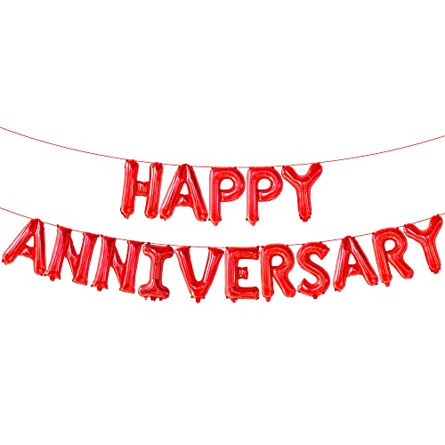 KatchOn, Red Happy Anniversary Balloons Banner - 16 Inch | Happy Anniversary Decorations | Red Happy Anniversary Backdrop - style: Red