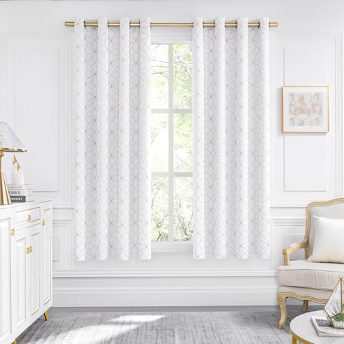 Beauoop White Gold 100% Blackout Curtains for Bedroom 50x54 2 Panels - color: White/Gold, size: 50"W x 54"L (Pack of 2)