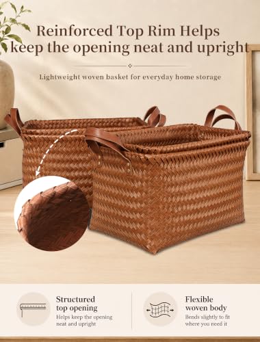 Wicker Storage Baskets, 4 Pack Woven Baskets for Shelves, Brown - color: Rectangle Brown