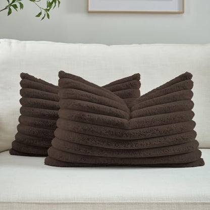 FUTEI Pack of 2 Faux Fur Throw Pillow Covers 12x20 Inch, Dark Coffee - color: Dark Coffee, size: 20" x 12" (Pack of 2)