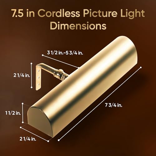 Concepdesigns Picture Light, Battery Operated Picture Light, Dimmable Wireless Picture Lights for Wall, Art Light, Library Light Battery Operated with Remote Control - 7.75 inches, Polished Brass - color: Polished Brass, size: 7.75 inch