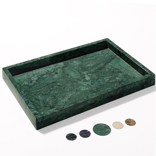 YMXYJM Real Natural Marble Tray for Bathroom, Genuine Marble Stone Vanity Tray, Luxury Storage Trays for Kitchen, Vanity, Home Decor, Dresser, Non-Resin/Non-Ceramic, 12"x 8"x 1.2", Dark Green - color: Dark Green, size: 12" x 8" x 1.2"