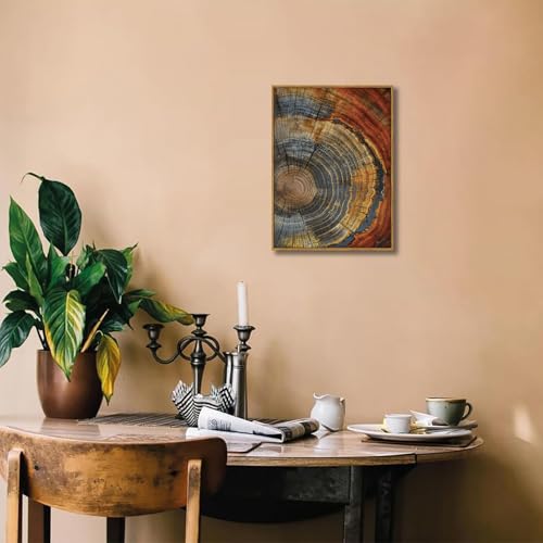 BingruiArt Faux Wood Tree Ring 03 Canvas Wall Art 12x16 Framed - color: Tree Ring - 03, size: 24"L x 16"W