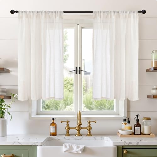 BGment Linen Curtains 42X40 Inch Length for Kitchen Window Semi Sheer - color: Linen, size: 42"W x 40"L (Pack of 2)