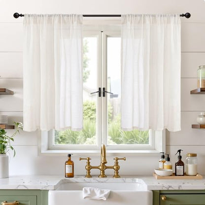 BGment Linen Curtains 42X40 Inch Length for Kitchen Window Semi Sheer - color: Linen, size: 42"W x 40"L (Pack of 2)