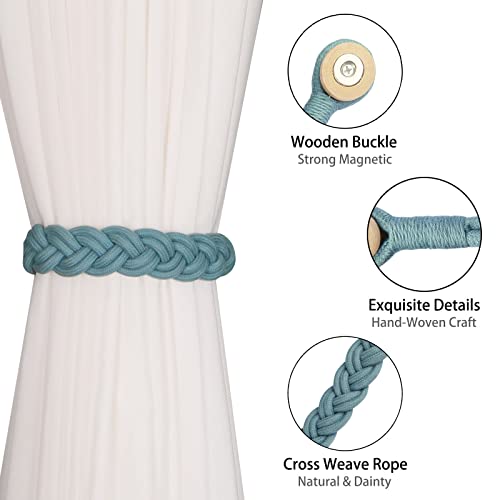 BEL AVENIR Curtain Tiebacks Magnetic 2 Pack Woven Drapery Holdback - color: Blue -2pack