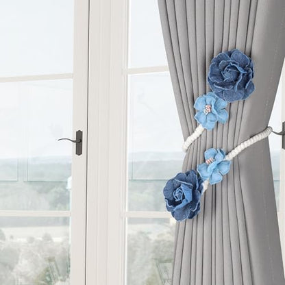 Meplait 2 Pack Boho Curtain Tiebacks, No Drill Curtain Holdbacks for Drapes - color: C Flower-blue