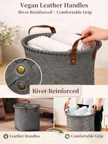 Wicker Storage Baskets, 4 Pack Woven Baskets for Shelves, Grey - color: Round Gray