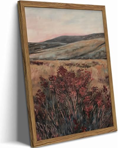 Moody Landscape Wall Art Vintage Wildflower Wall Decor Painting Cottagecore Nature Botanical Flower Picture Artwork 3D Textured Hand Drawn Sandstone for Living Room Bedroom 16x24 inch Wood Framed - color: Color C, size: 24"L x 16"W