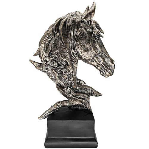 16" Animal Horses Head Bust Table Sculpture Retro Resin Home Decor Statue for Bedroom,Living Room,Dining Desk,Bookshelf,Office,Study and Coffee Tables（Black） - color: Black