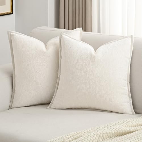 FUTEI Pack of 2 Chenille Soft Throw Pillow Covers 16x16 Inch, Cream White - color: Cream White, size: 16" x 16" (Pack of 2)