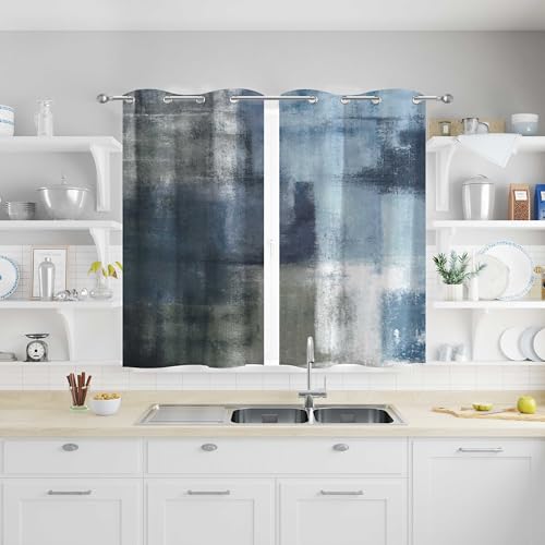 Asuexpect Dusty Blue Abstract Curtains for Kitchen, 26W x 36L, 2 Panels - color: Blue Grey, size: 26"W x 36"L (Pack of 2)