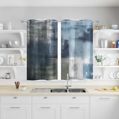 Asuexpect Dusty Blue Abstract Curtains for Kitchen, 26W x 36L, 2 Panels - color: Blue Grey, size: 26"W x 36"L (Pack of 2)