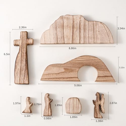 Empty Tomb Easter Resurrection Scene Set, Wooden Christian Tabletop Decor with Cross, Rustic Display for Tiered Tray Mantel Shelf, Religious Easter Gift （7-Piece） - color: 7 Set