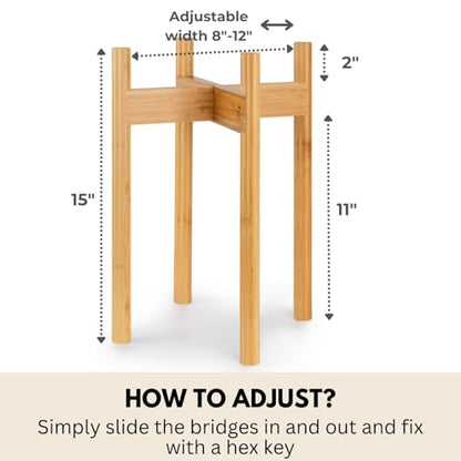 Fox & Fern Large Adjustable Plant Stand Indoor, Bamboo Stand, 8 - 12 Inch - color: Bamboo, size: 8 - 12 Inch