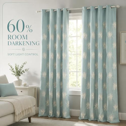 VOGOL Floral Embroidered Grommet Curtains, 52 x 63, 2 Panels, Blue - color: C2, size: 52"W x 63"L (Pack of 2)