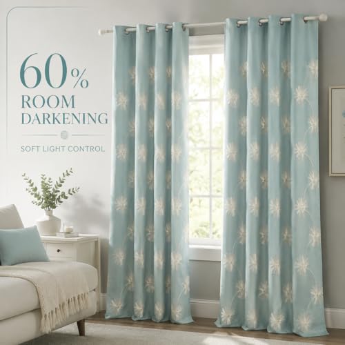 VOGOL Floral Embroidered Grommet Curtains, 60 x 106, 2 Panels, Blue - color: C2, size: 60"W x 106"L (Pack of 2)