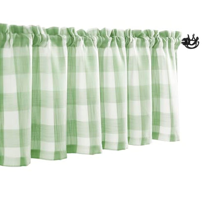 Buffalo Check Kitchen Valance Curtains for Living Room Kitchen 52x15" Green - color: Light Green and White, size: 50"W x 15"L (Pack of 1)