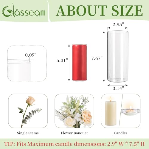 Glasseam Glass Cylinder Vase for Centerpiece, 12Pcs Small Clear Flower Vase - size: 8In