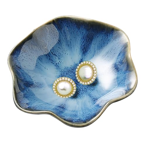 Ceramic Ring Dish, Jewelry Trinket Tray for Rings and Earrings - color: Dark Blue