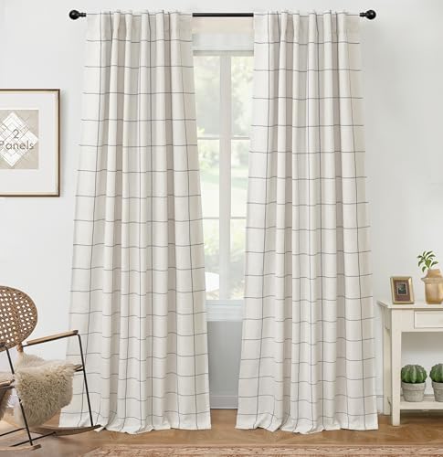 DriftAway 100% Blackout Plaid Linen Curtains 90 Inches Long 2 Panels Gray - color: Grey, size: 52"W x 90"L (Pack of 2)
