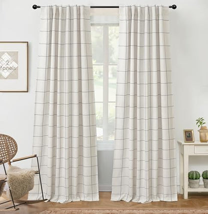 DriftAway 100% Blackout Plaid Linen Curtains 90 Inches Long 2 Panels Gray - color: Grey, size: 52"W x 90"L (Pack of 2)