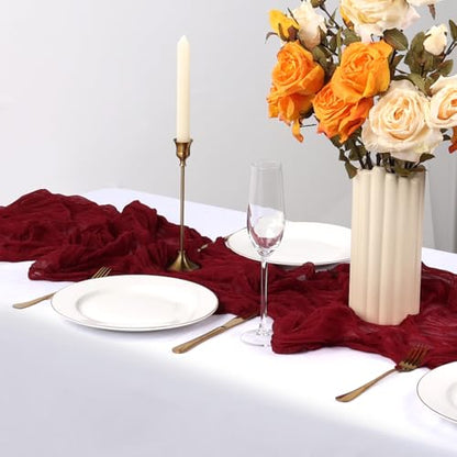 6 Pack Burgundy Cheesecloth Table Runner 35 x 120 Inch - color: Burgundy, size: 6 Pcs - 10 Ft