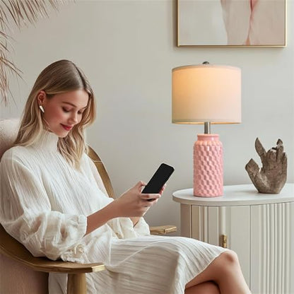 USumkky 20.5" Pink Table Lamps Set of 2,Modern Farmhouse Bedside Lamps - Ceramic Nightstand Lamps for Bedroom,Boho Living Room End Tables,Small Office Desk Lamp - color: Pink