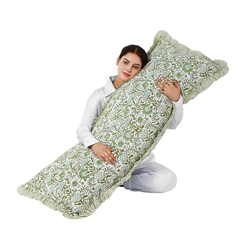 CPC Agate Green Block Print Ruffle Sham Pillow Cover 20x54 Inch, Pack of 1 - color: Agate Green, size: 54" x 20" (Pack of 1)
