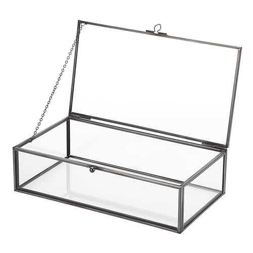 Hipiwe Glass Keepsakes Display Box with Lid - Decorative Black Glass Box - color: Black, size: Large