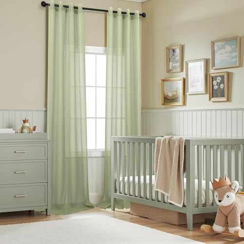 Pitalk Sage Green Sheer Curtains 84 Inch Polka Dots Pattern Voile Drapes - color: Sage Green, size: 52"W x 84"L (Pack of 2)