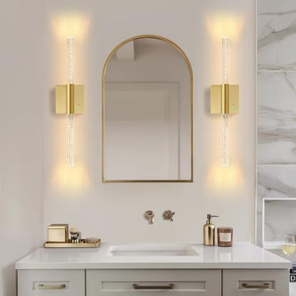 28” Wall Sconces Set of 2, Rechargeable Battery Powered Wall Light - color: Gold