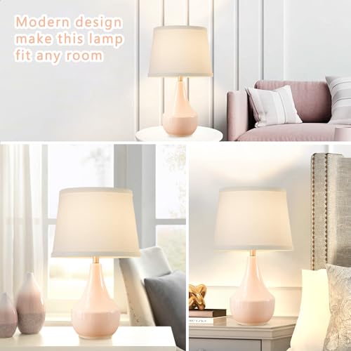 GyroVu 18" Table Lamp Set of 2, Ceramic Lamp Classic Beside Lamps Nightstand Lamp Modern Bedside Lamp for Living Room, Bedroom & Office Rocker Switch Pink-LED Bulbs Included - color: 18.63" Pink