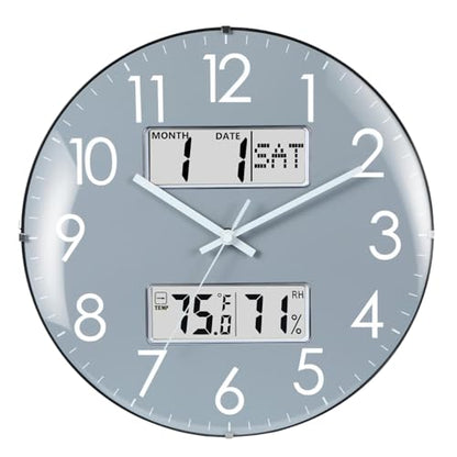 Nbdeal 13-Inch Analog Silent Wall Clock with Calendar Temperature & Humidity (Grey) - color: Gray