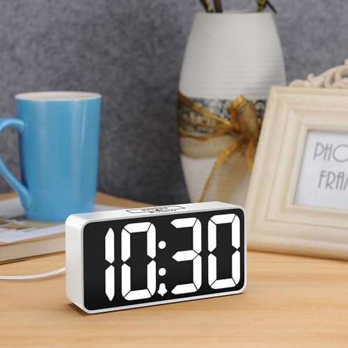 DreamSky Small Digital Alarm Clock for Bedroom with Large Big Numbers - color: White Case White Digits