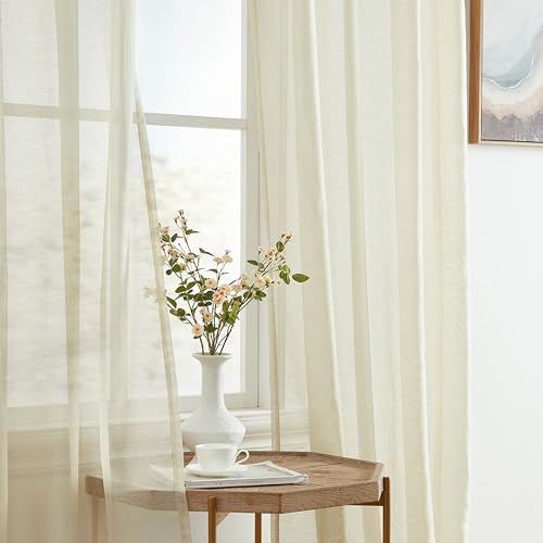 HLC.ME Semi Sheer Grommet Window Curtains, 2 Panels, 54x84 Inch, Beige - color: Beige, size: 54"W x 84"L (Pack of 2)